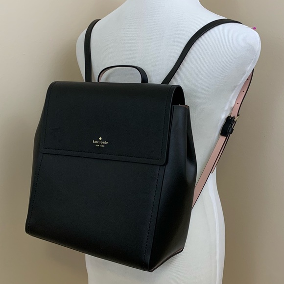 kate spade Handbags - NWT Kate Spade black & pink leather backpack